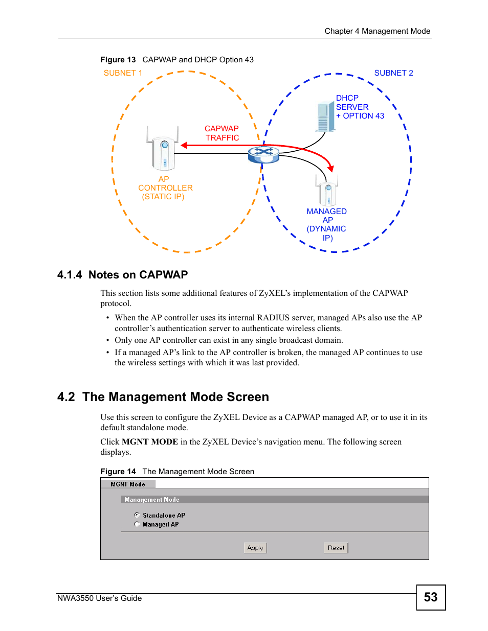 4 notes on capwap, 2 the management mode screen | ZyXEL Communications NWA3550 User Manual | Page 53 / 344
