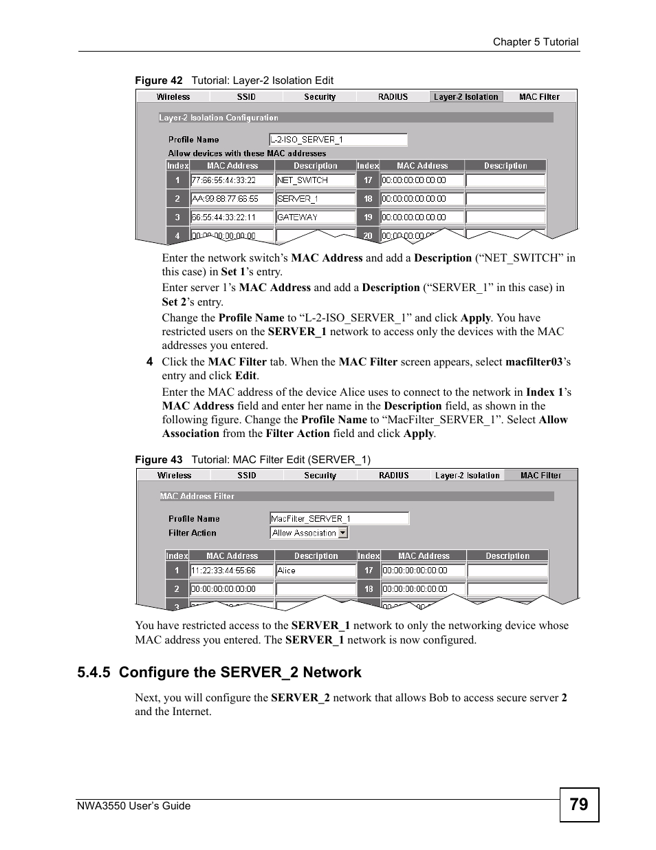 5 configure the server_2 network | ZyXEL Communications NWA3550 User Manual | Page 79 / 344