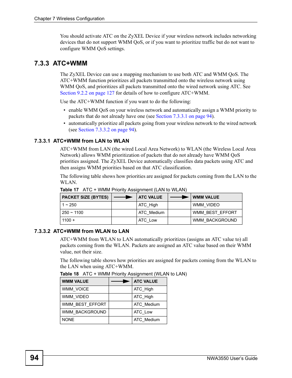 3 atc+wmm | ZyXEL Communications NWA3550 User Manual | Page 94 / 344