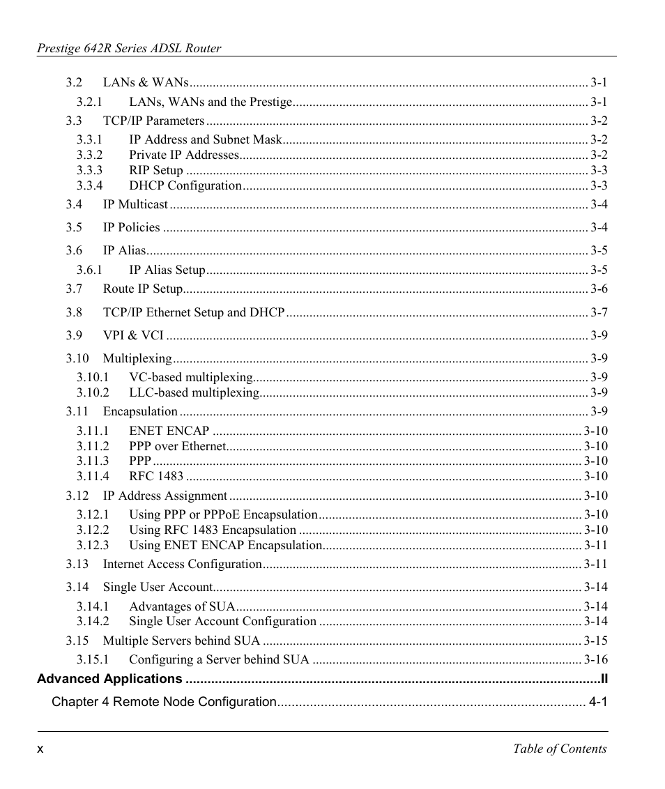 ZyXEL Communications Prestige 642R Series User Manual | Page 10 / 163