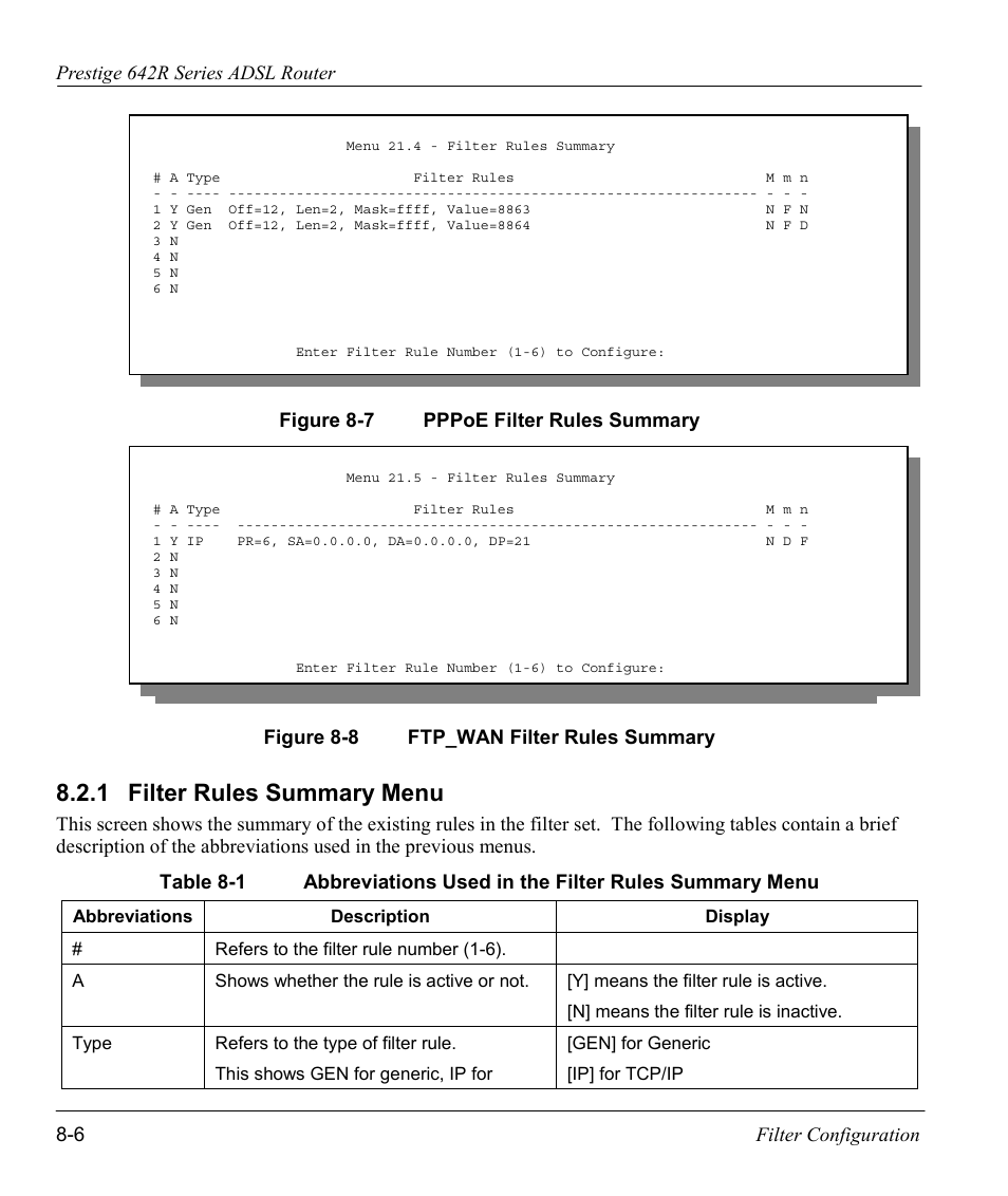 Filter rules summary menu, 1 filter rules summary menu | ZyXEL Communications Prestige 642R Series User Manual | Page 102 / 163