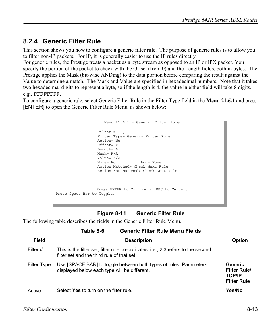 Generic filter rule, 4 generic filter rule | ZyXEL Communications Prestige 642R Series User Manual | Page 109 / 163