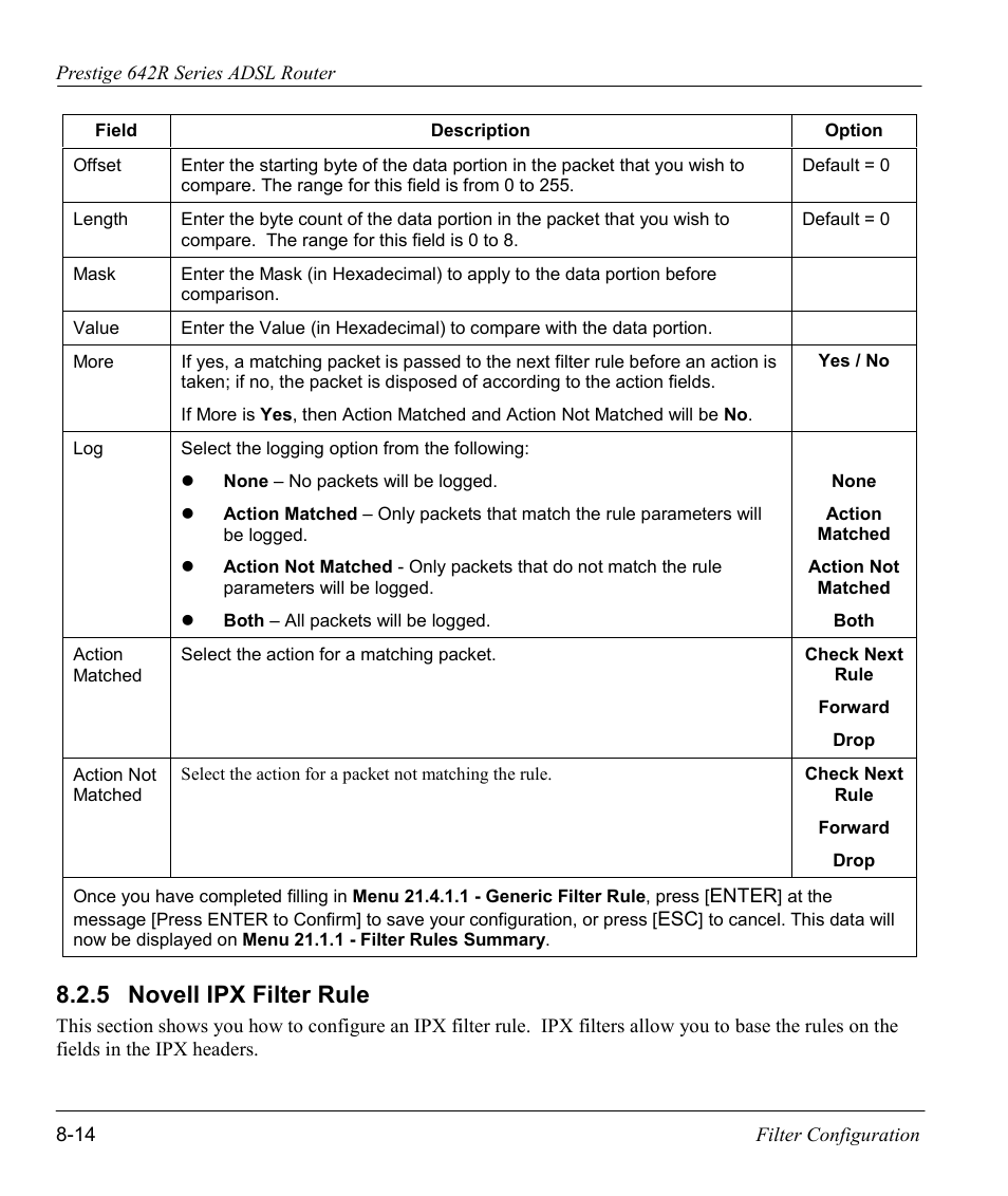 Novell ipx filter rule, 5 novell ipx filter rule | ZyXEL Communications Prestige 642R Series User Manual | Page 110 / 163