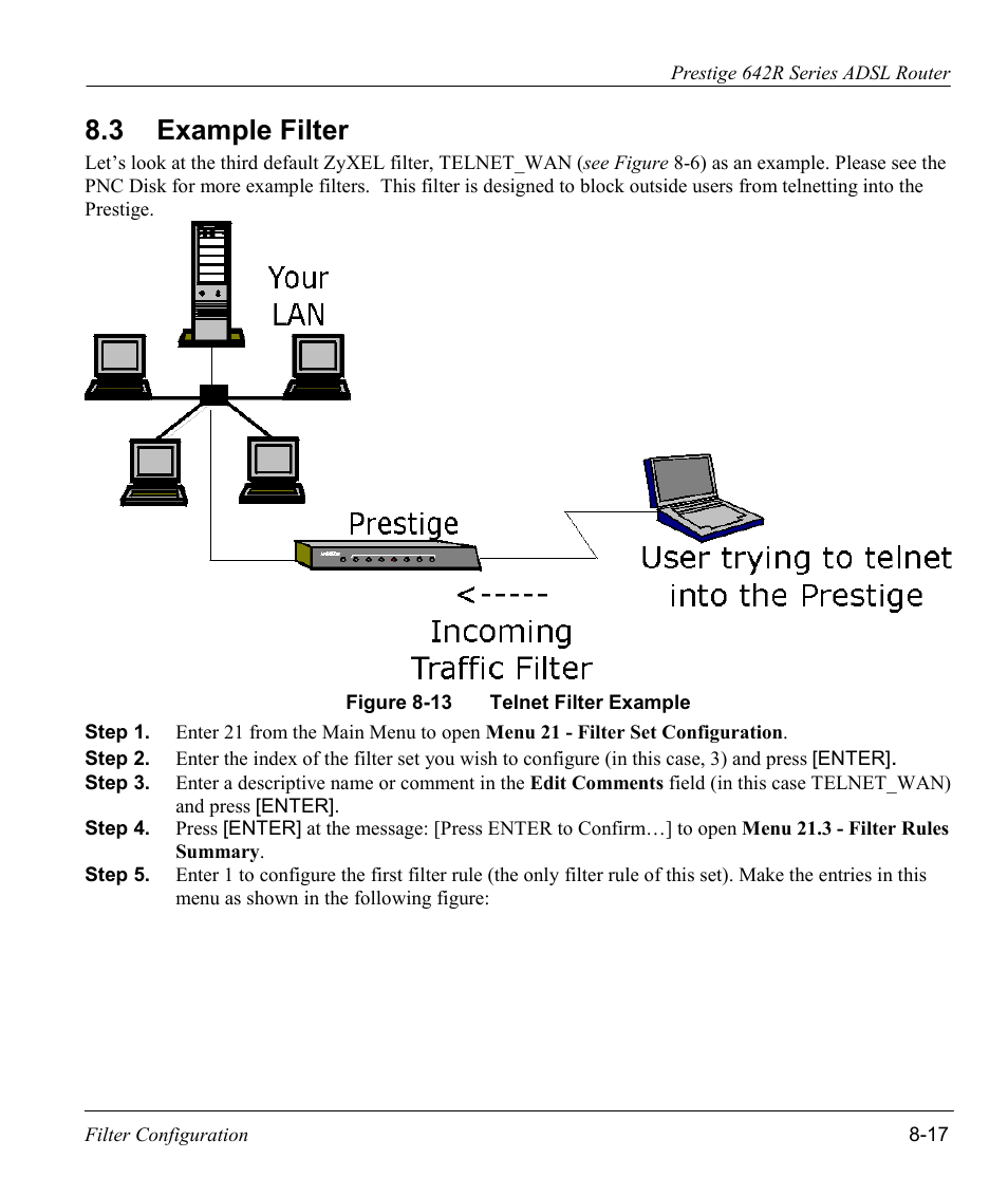 Example filter, 3 example filter | ZyXEL Communications Prestige 642R Series User Manual | Page 113 / 163