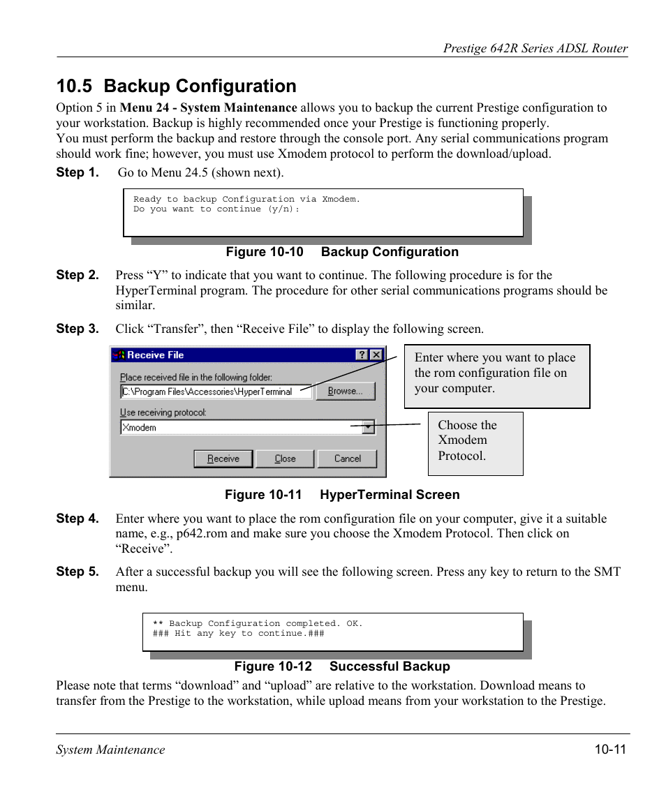 Backup configuration, 5 backup configuration | ZyXEL Communications Prestige 642R Series User Manual | Page 131 / 163