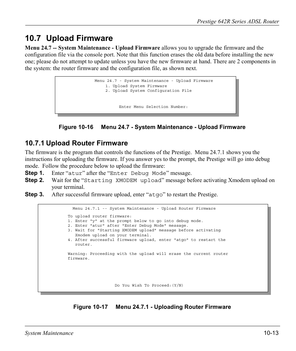 Upload firmware, Upload router firmware, 7 upload firmware | 1 upload router firmware | ZyXEL Communications Prestige 642R Series User Manual | Page 133 / 163