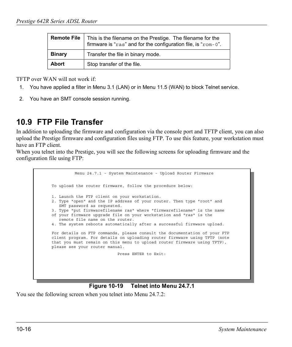 Ftp file transfer, 9 ftp file transfer | ZyXEL Communications Prestige 642R Series User Manual | Page 136 / 163