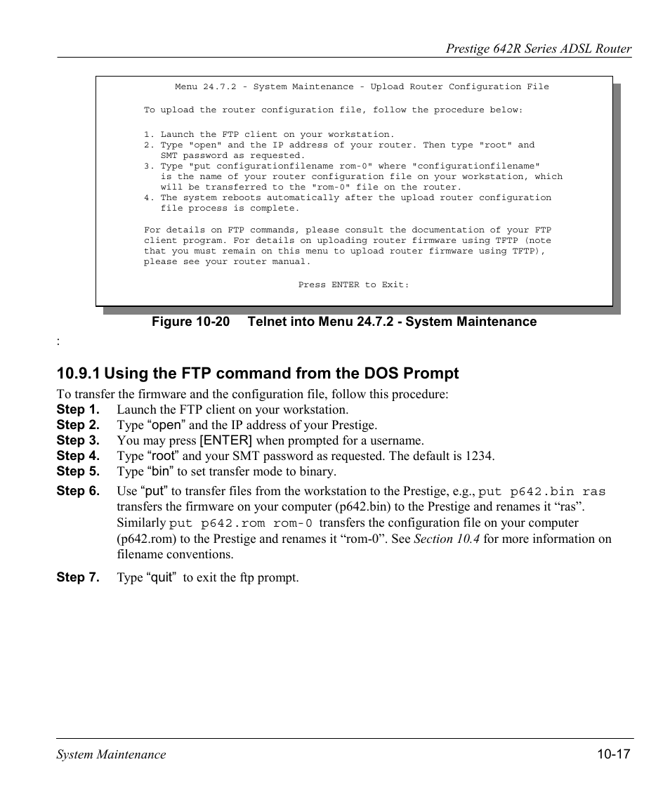 Using the ftp command from the dos prompt, 1 using the ftp command from the dos prompt | ZyXEL Communications Prestige 642R Series User Manual | Page 137 / 163