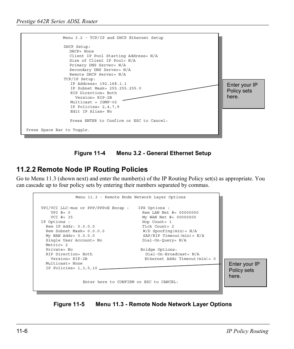 Remote node ip routing policies, 2 remote node ip routing policies | ZyXEL Communications Prestige 642R Series User Manual | Page 148 / 163