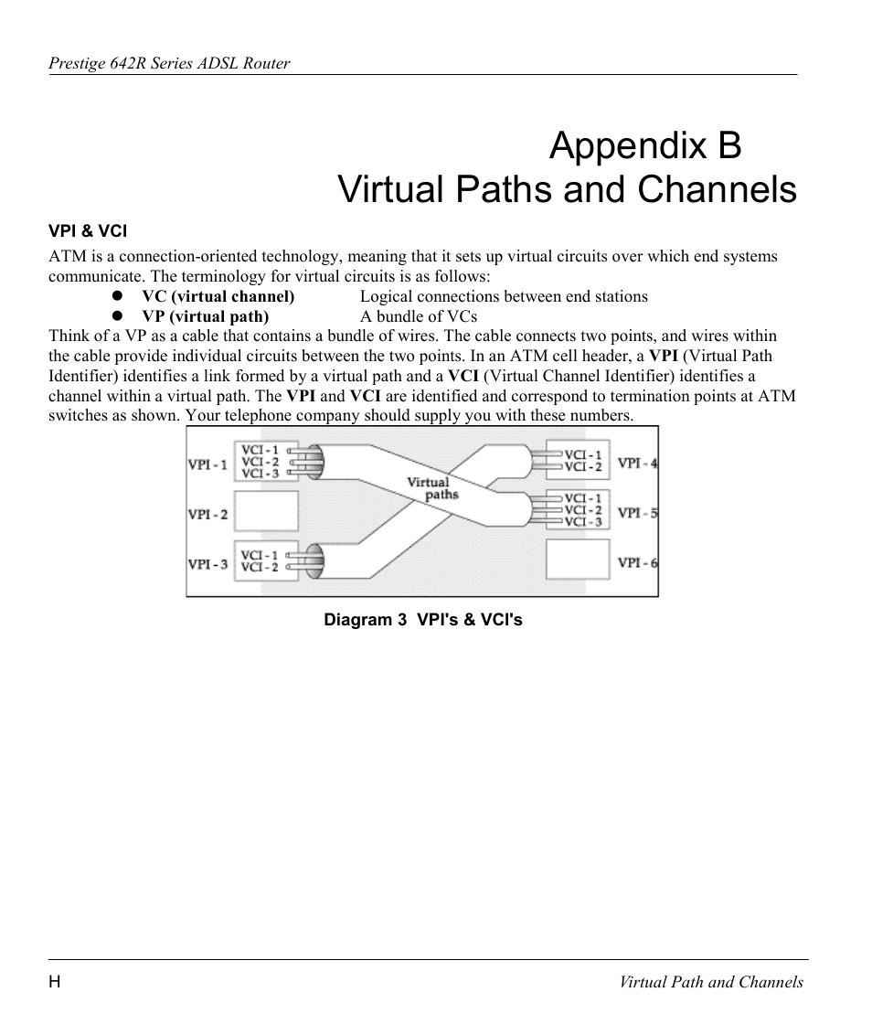 Appendix b virtual paths and channels | ZyXEL Communications Prestige 642R Series User Manual | Page 158 / 163