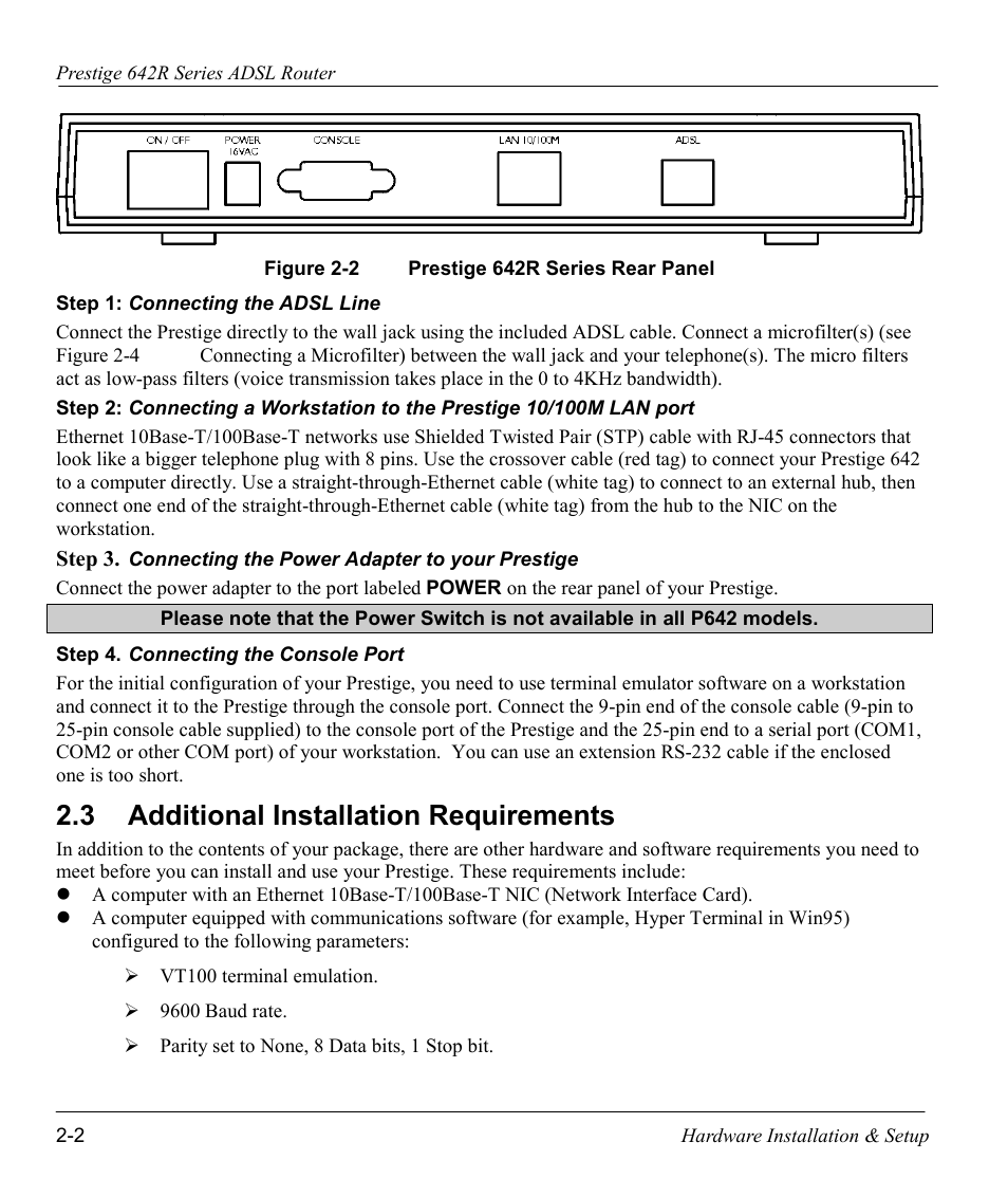 Additional installation requirements, 3 additional installation requirements | ZyXEL Communications Prestige 642R Series User Manual | Page 33 / 163