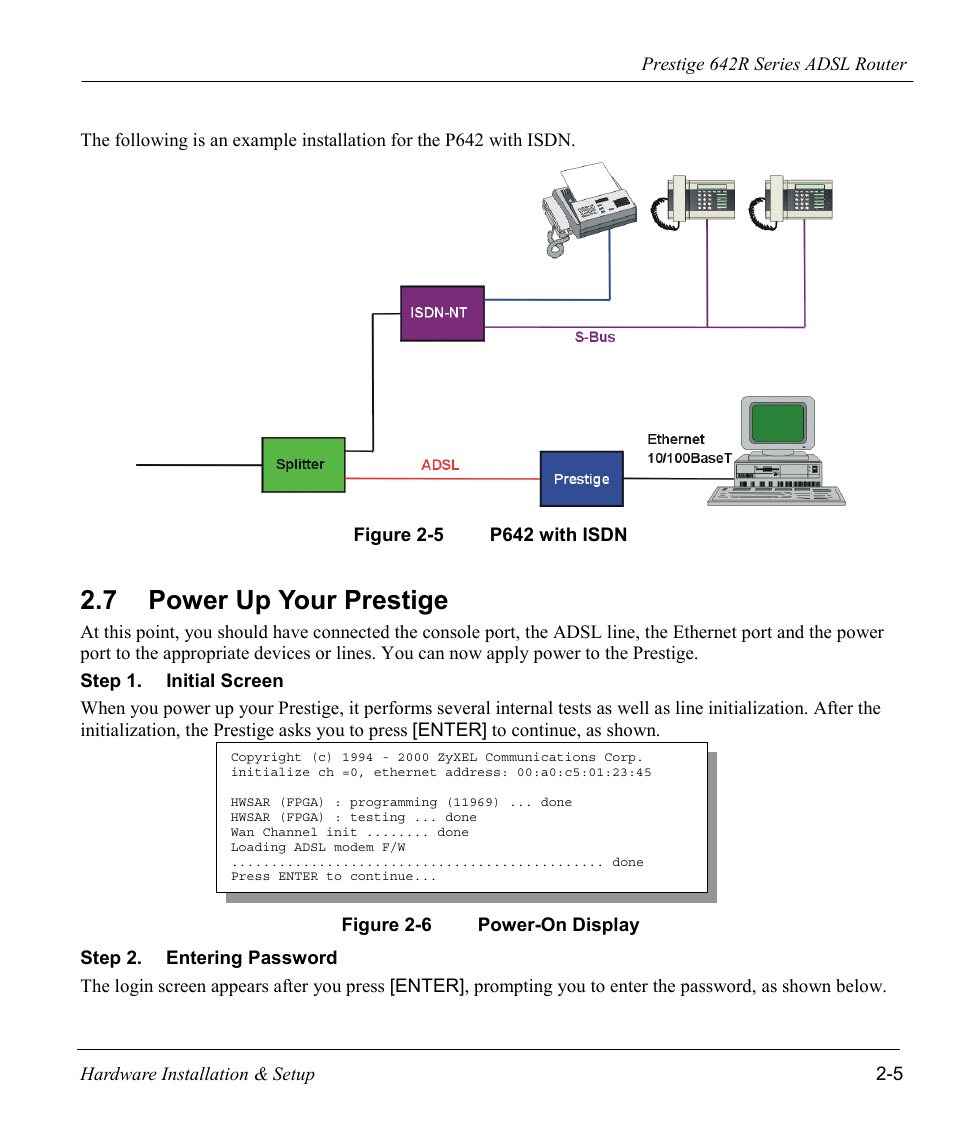 Power up your prestige, 7 power up your prestige | ZyXEL Communications Prestige 642R Series User Manual | Page 36 / 163