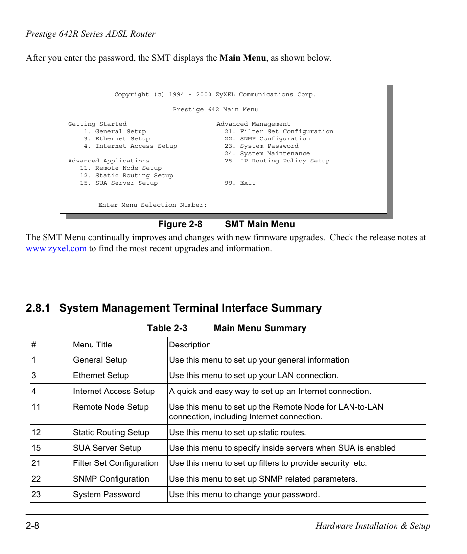 System management terminal interface summary, 1 system management terminal interface summary | ZyXEL Communications Prestige 642R Series User Manual | Page 39 / 163