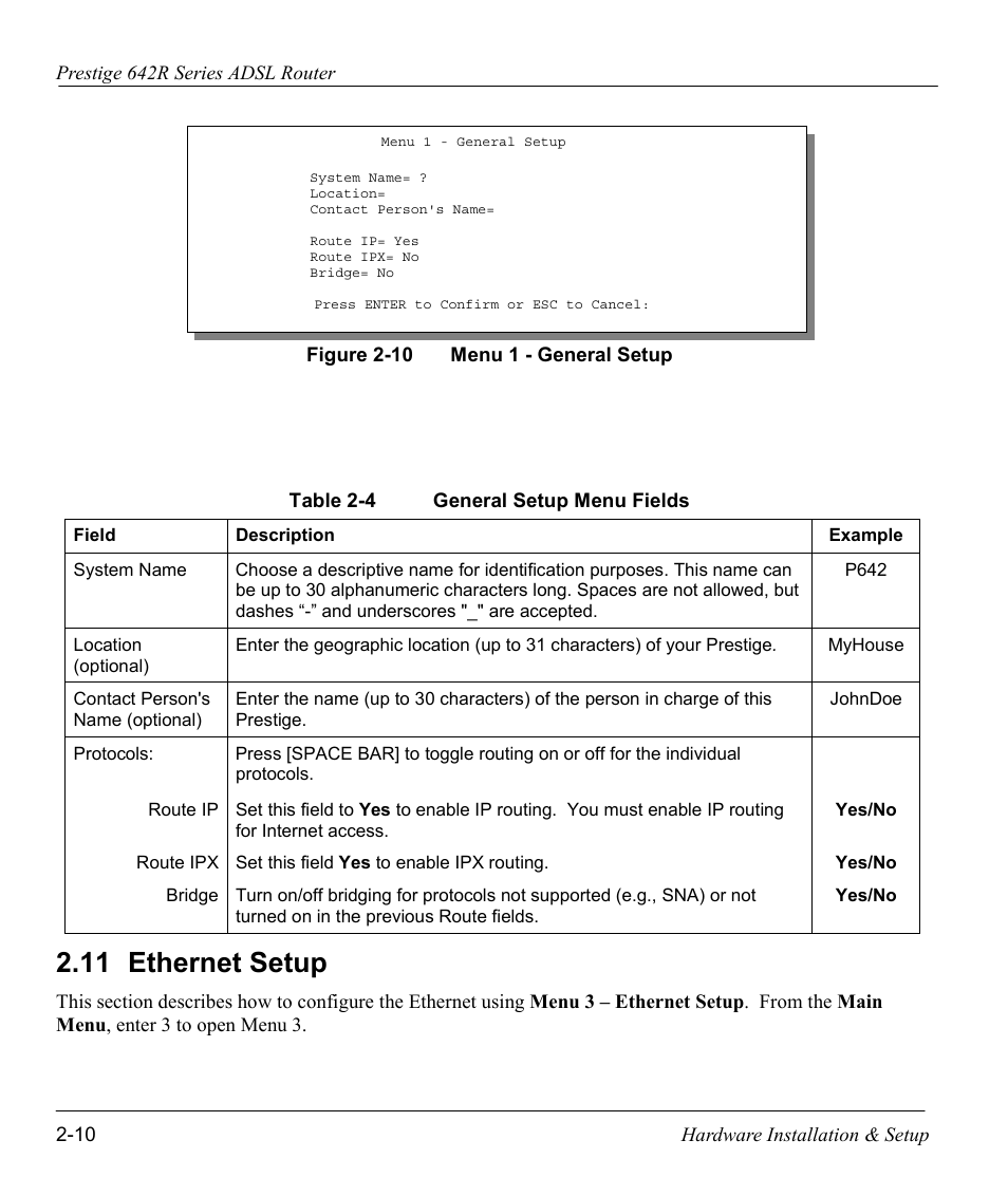 Ethernet setup, 11 ethernet setup | ZyXEL Communications Prestige 642R Series User Manual | Page 41 / 163