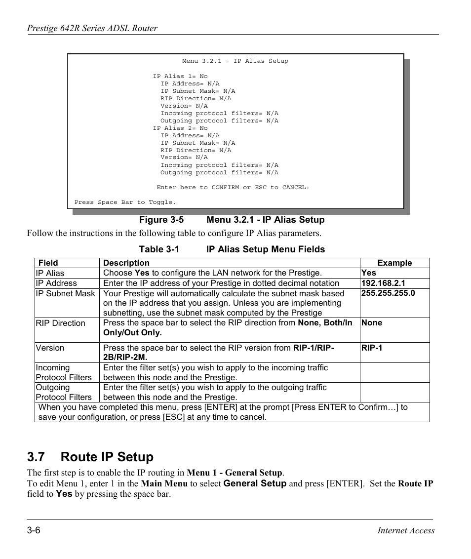 Route ip setup, 7 route ip setup | ZyXEL Communications Prestige 642R Series User Manual | Page 49 / 163