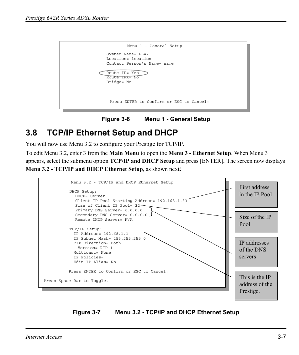 Tcp/ip ethernet setup and dhcp, 8 tcp/ip ethernet setup and dhcp | ZyXEL Communications Prestige 642R Series User Manual | Page 50 / 163