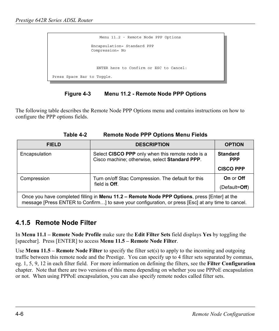 Remote node filter, 5 remote node filter | ZyXEL Communications Prestige 642R Series User Manual | Page 67 / 163