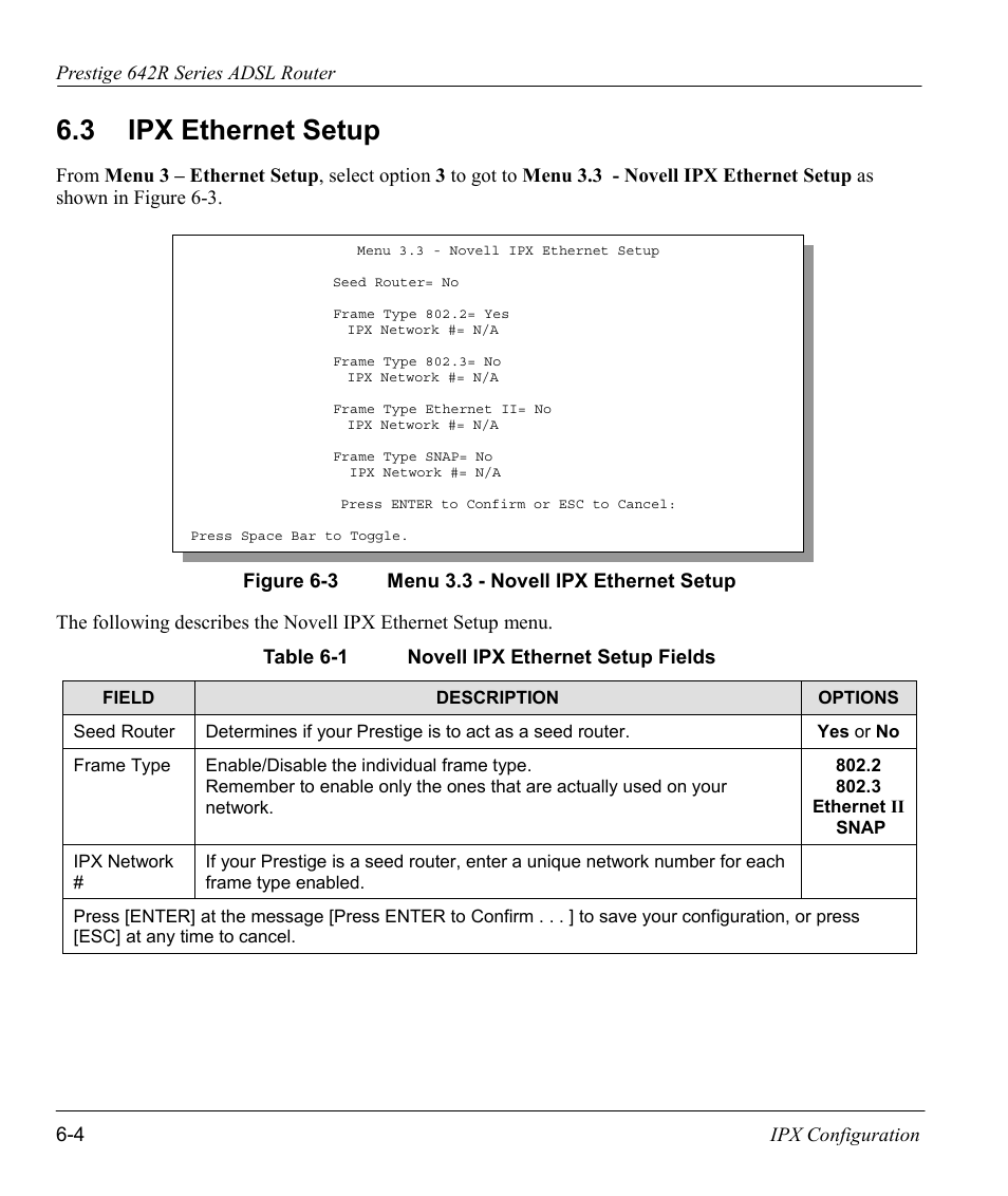 Ipx ethernet setup, 3 ipx ethernet setup | ZyXEL Communications Prestige 642R Series User Manual | Page 83 / 163