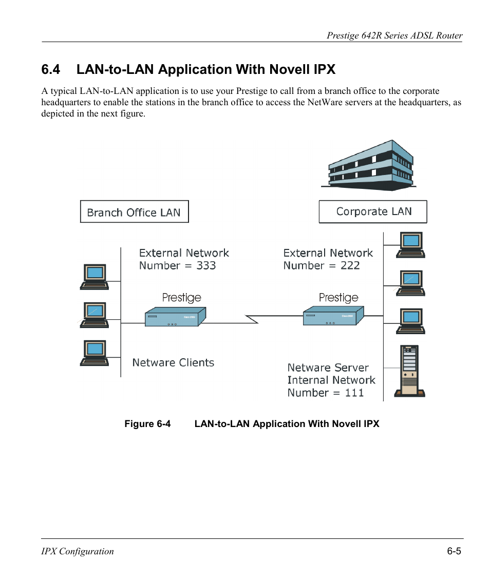 Lan-to-lan application with novell ipx, 4 lan-to-lan application with novell ipx | ZyXEL Communications Prestige 642R Series User Manual | Page 84 / 163