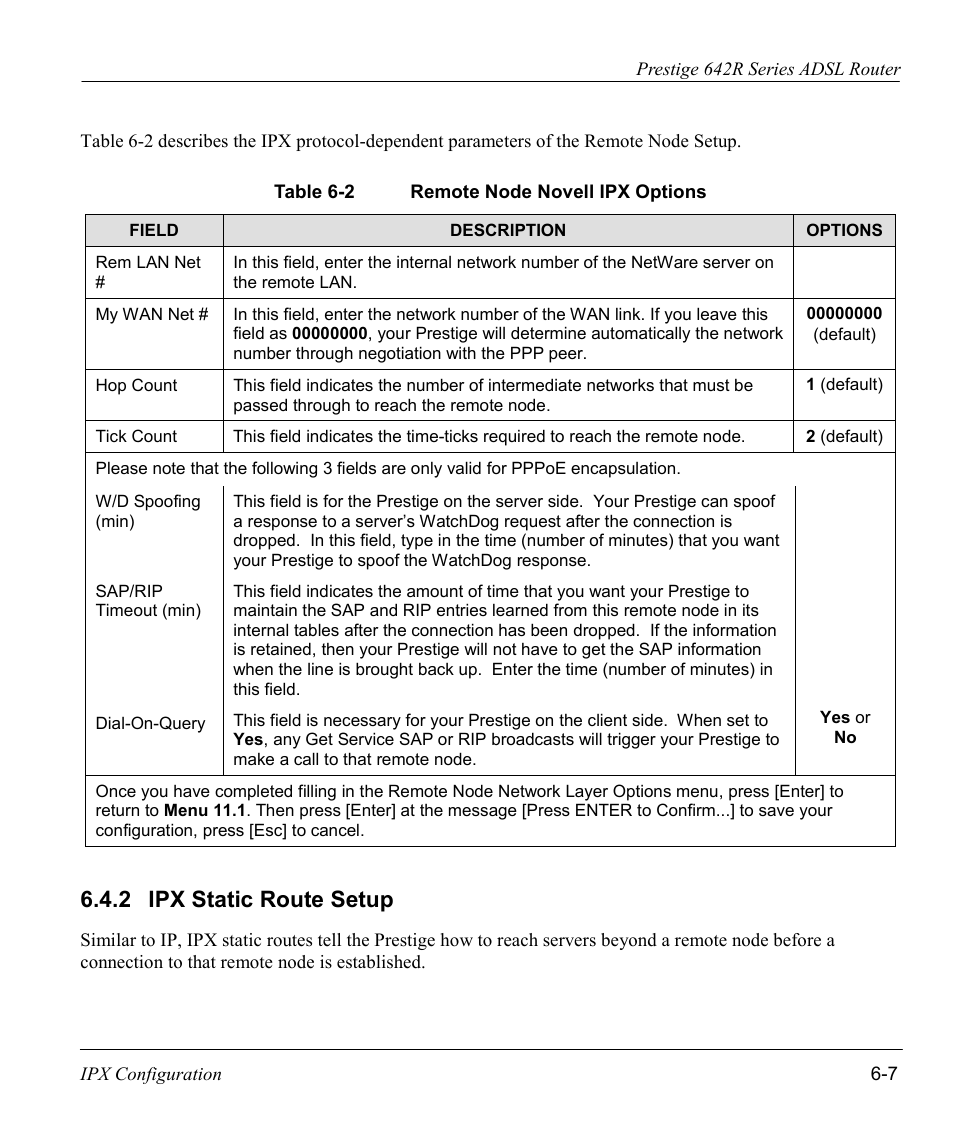 Ipx static route setup, 2 ipx static route setup | ZyXEL Communications Prestige 642R Series User Manual | Page 86 / 163