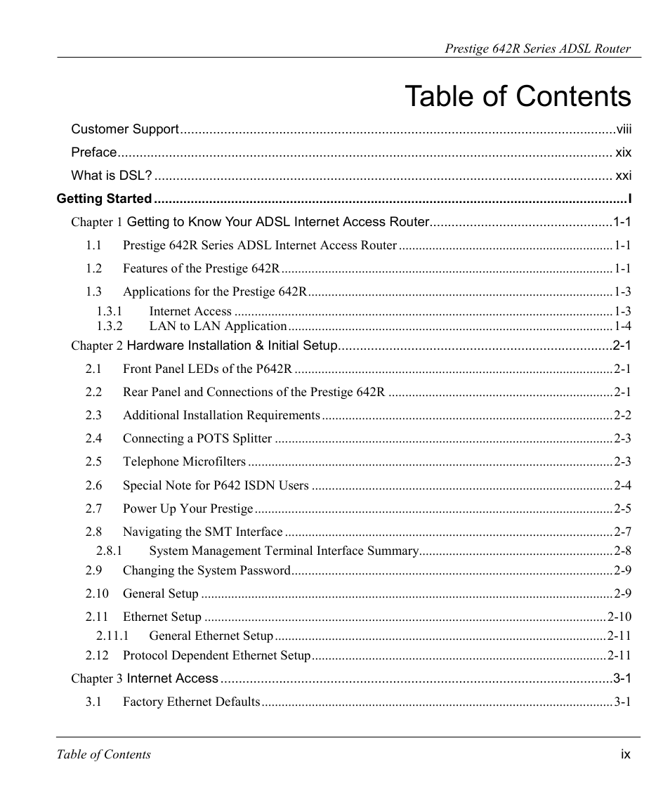 ZyXEL Communications Prestige 642R Series User Manual | Page 9 / 163
