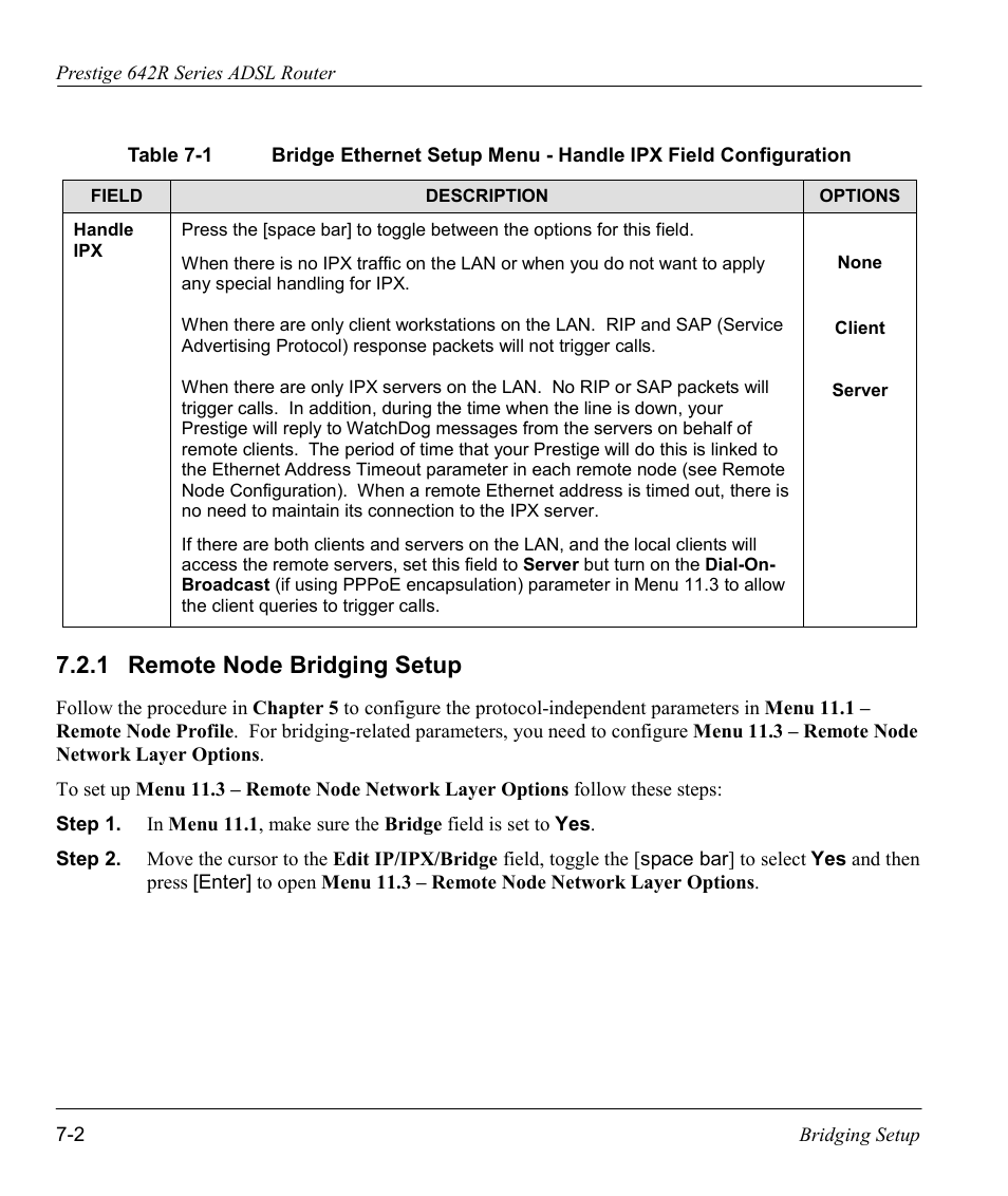 Remote node bridging setup, 1 remote node bridging setup | ZyXEL Communications Prestige 642R Series User Manual | Page 91 / 163