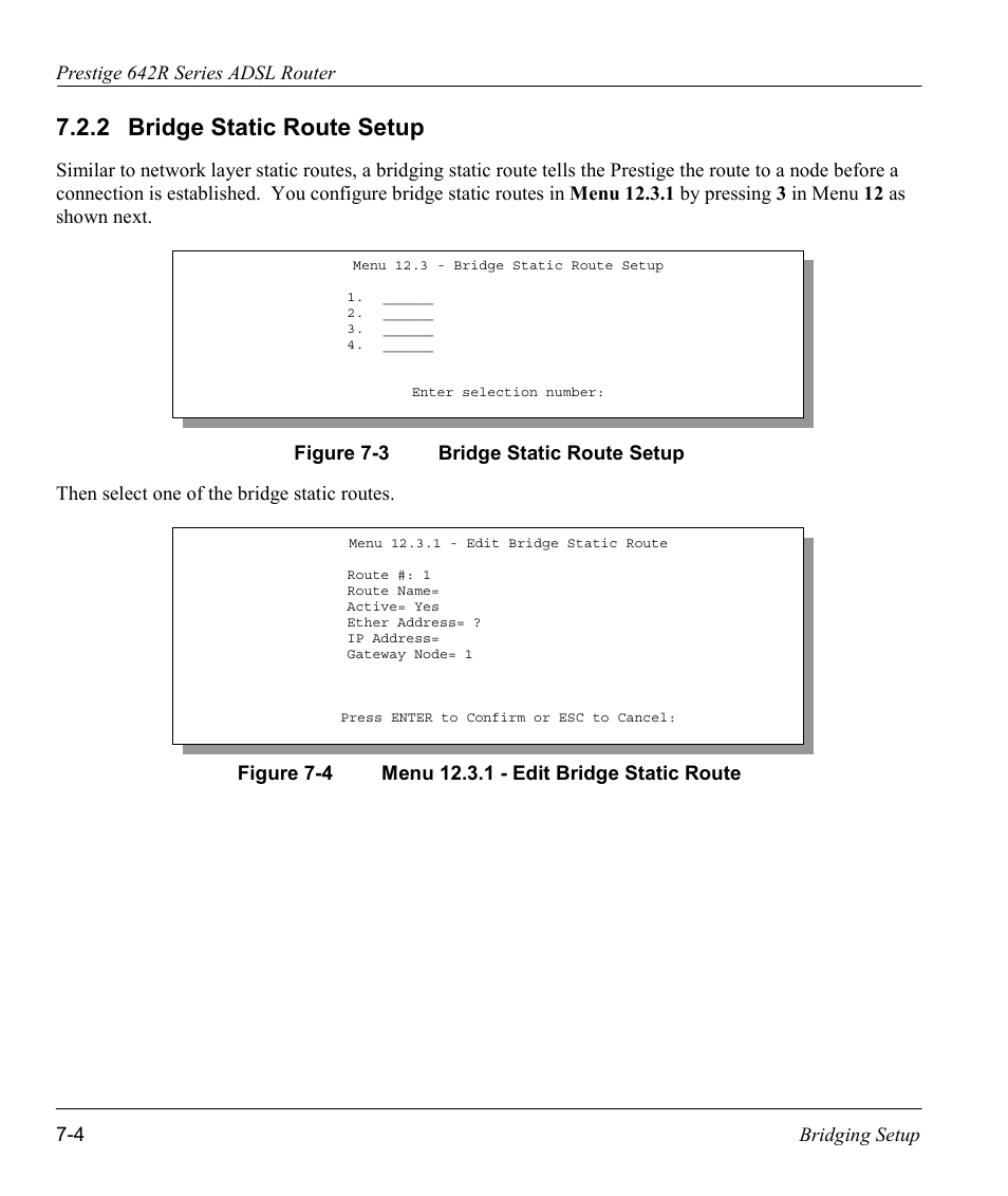 Bridge static route setup, 2 bridge static route setup | ZyXEL Communications Prestige 642R Series User Manual | Page 93 / 163