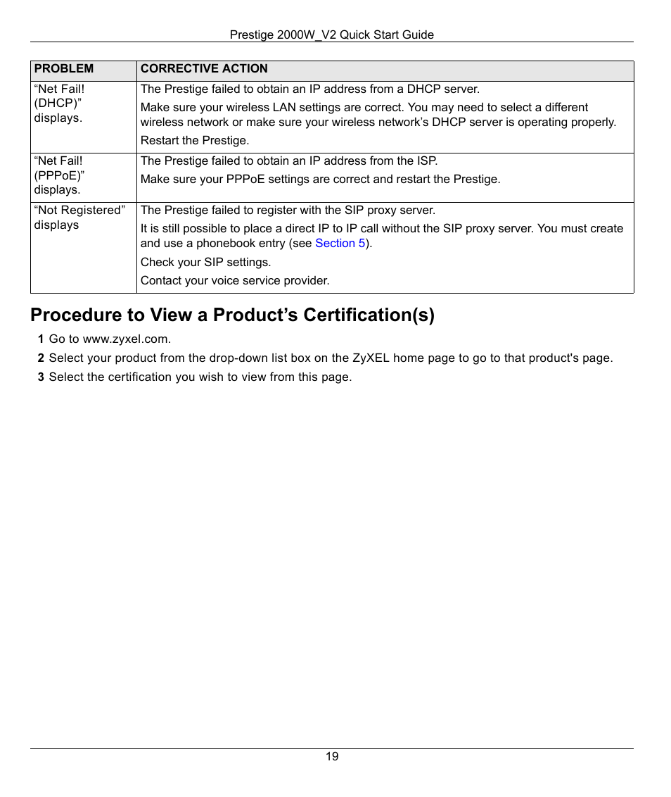Procedure to view a product’s certification(s) | ZyXEL Communications 2000W_V2 User Manual | Page 19 / 19