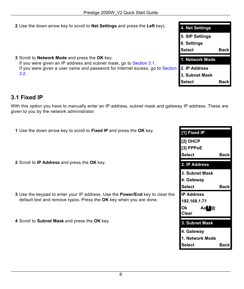 1 fixed ip | ZyXEL Communications 2000W_V2 User Manual | Page 8 / 19