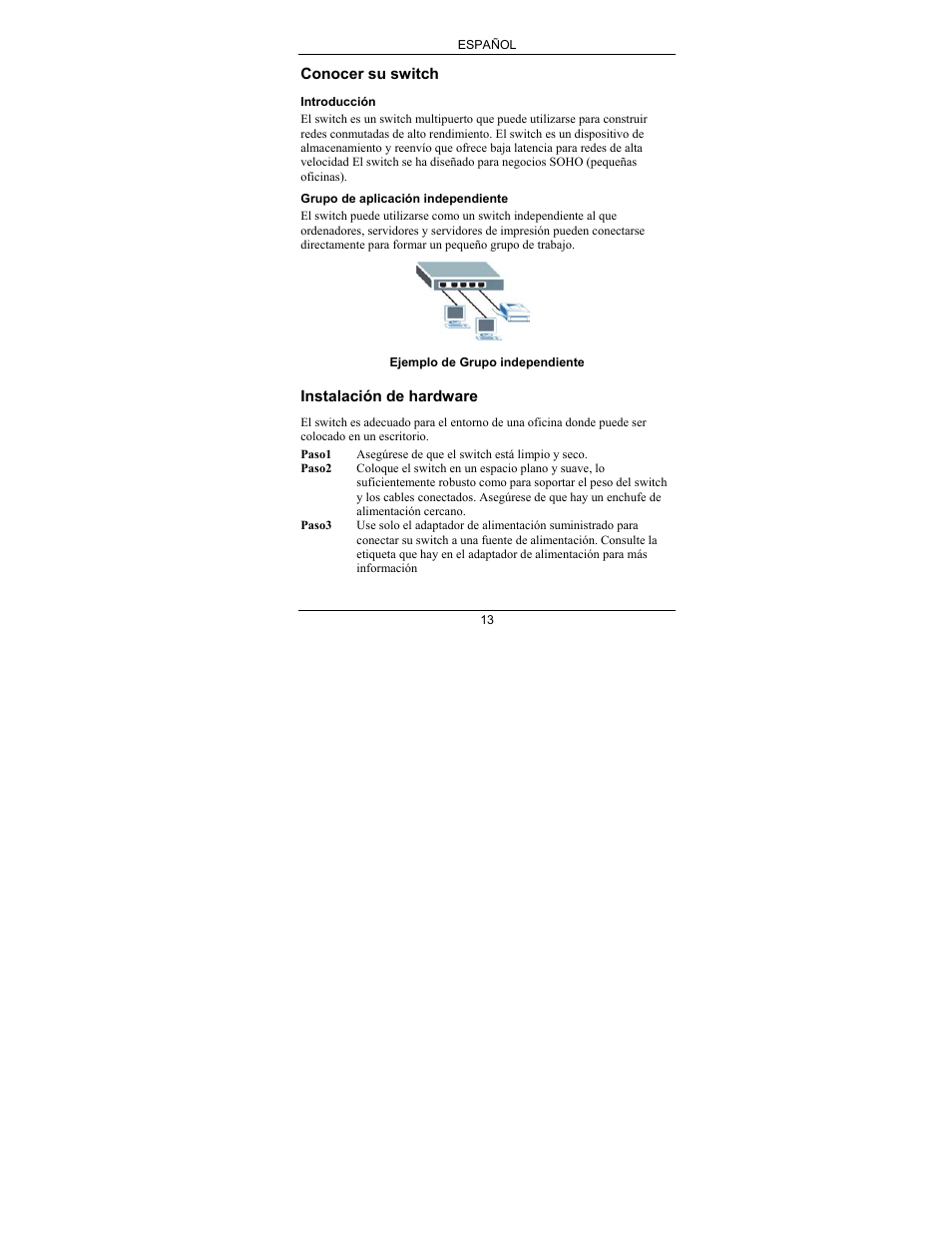 Español | ZyXEL Communications ZyXEL Dimension GS-105A User Manual | Page 19 / 30