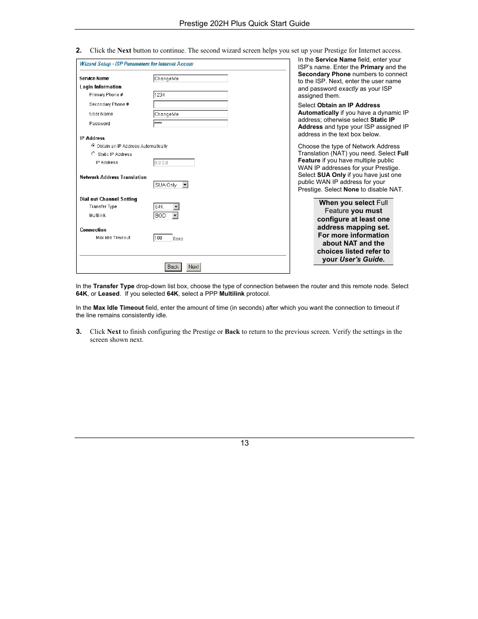 ZyXEL Communications ISDN Internet Access Router 202H Plus User Manual | Page 13 / 24
