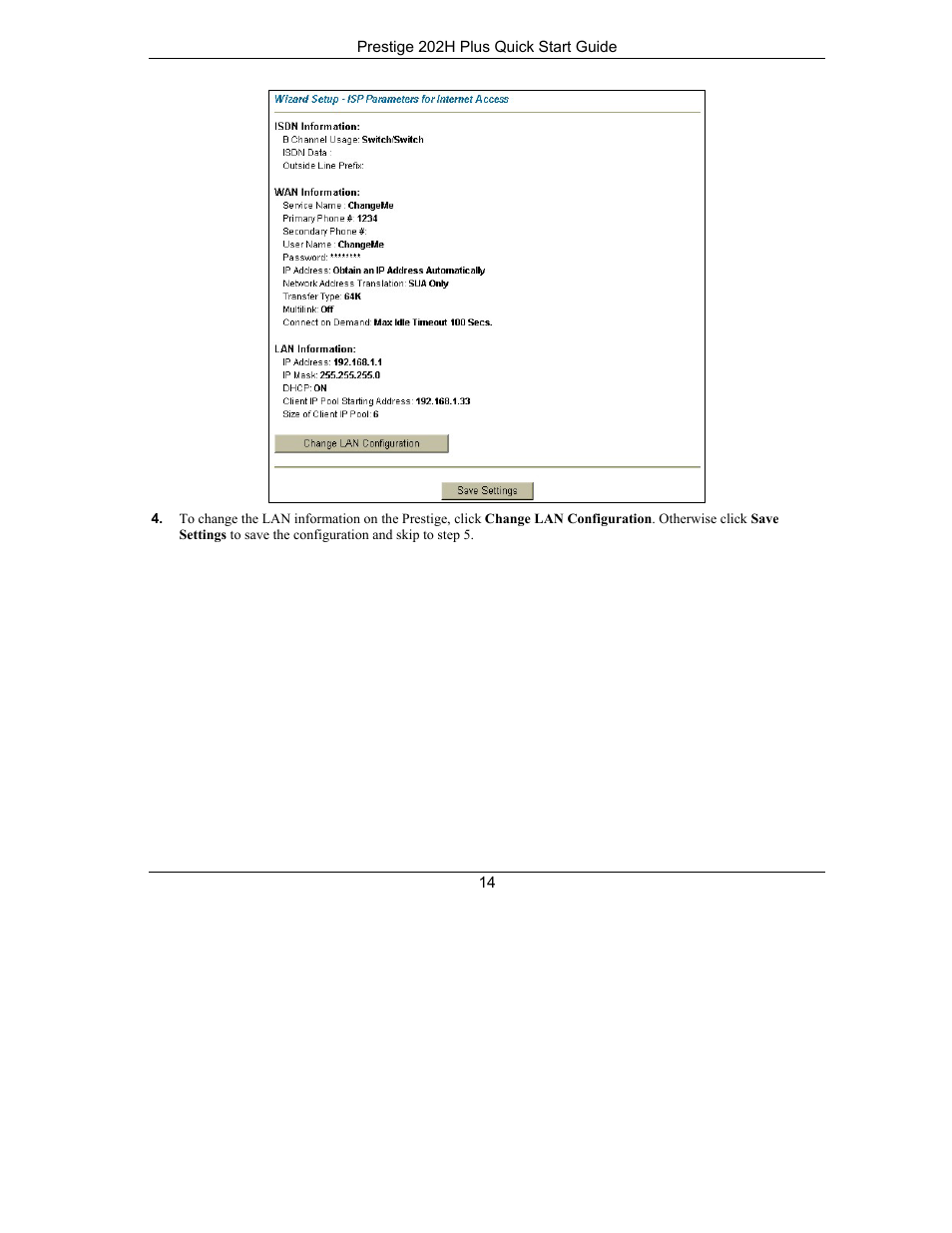 ZyXEL Communications ISDN Internet Access Router 202H Plus User Manual | Page 14 / 24