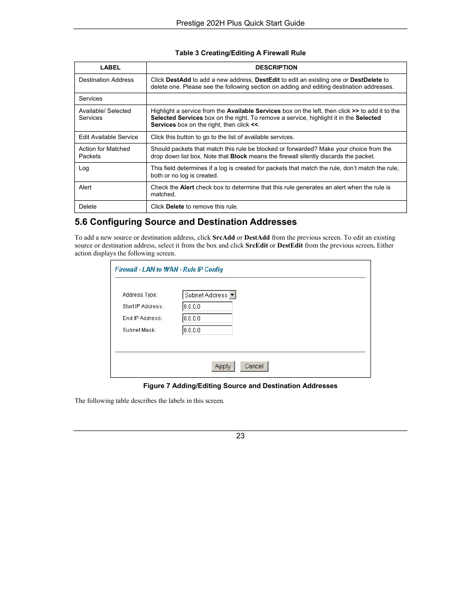 6 configuring source and destination addresses | ZyXEL Communications ISDN Internet Access Router 202H Plus User Manual | Page 23 / 24