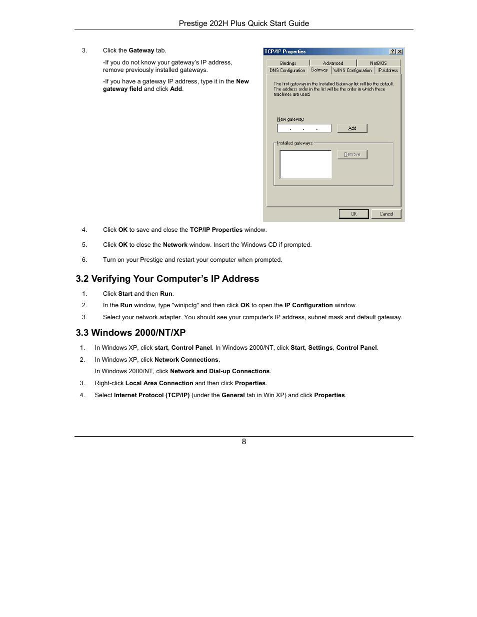 2 verifying your computer’s ip address | ZyXEL Communications ISDN Internet Access Router 202H Plus User Manual | Page 8 / 24