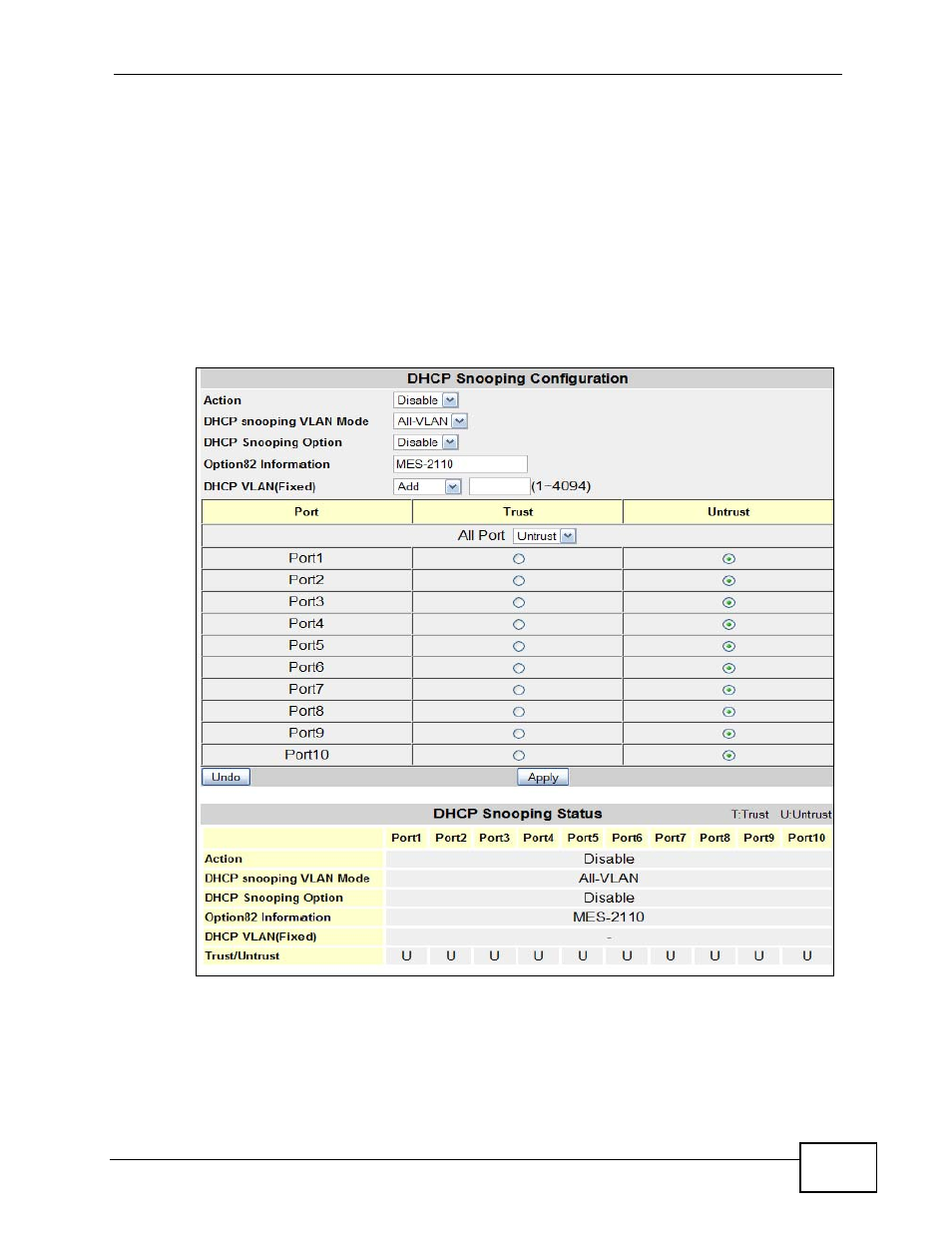 2 dhcp snooping configuration | ZyXEL Communications MES-2110 User Manual | Page 143 / 232