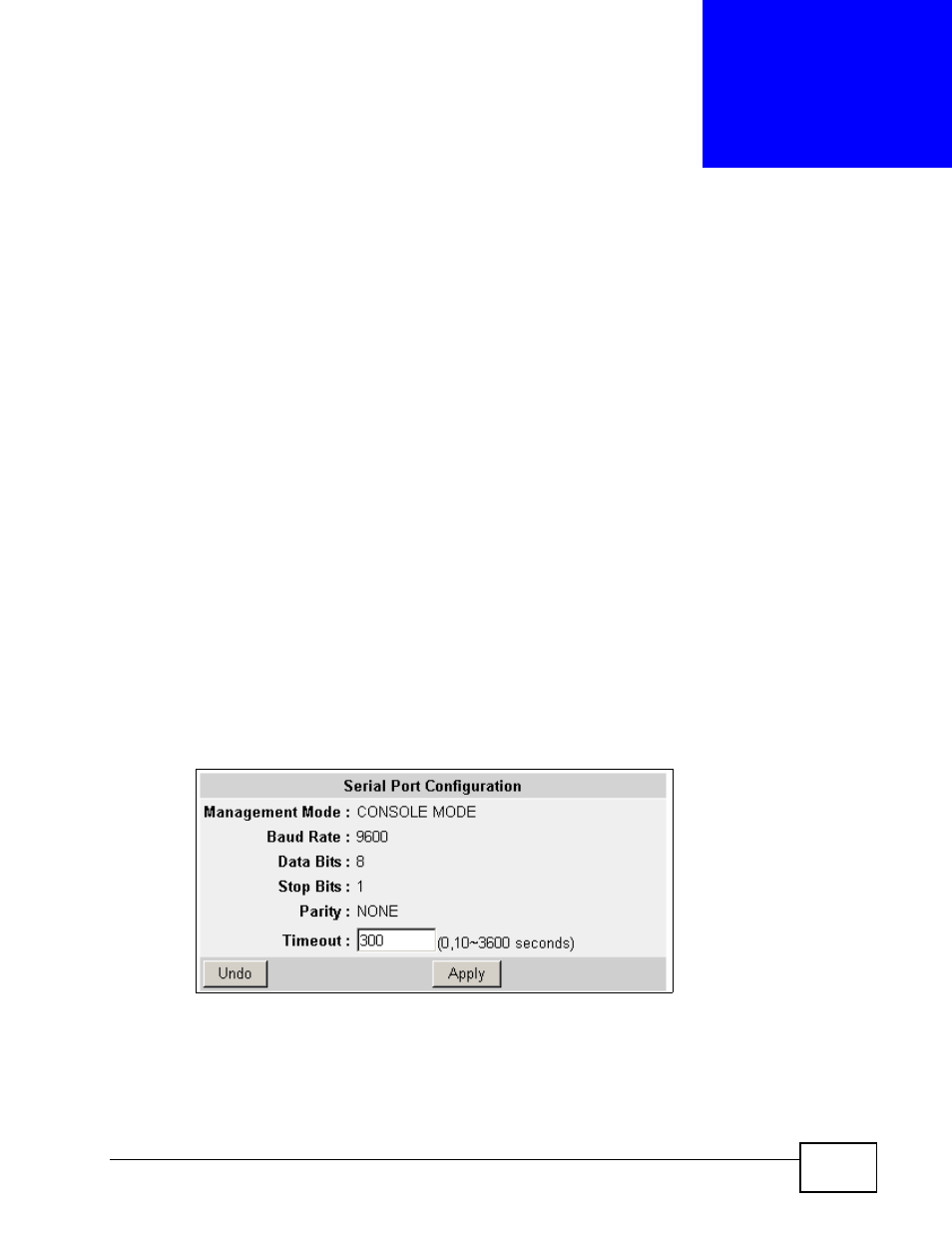 Mgmt config and system restart menu, 1 overview, 2 the serial port configuration screen | Chapter 22 mgmt config and system restart menu | ZyXEL Communications MES-2110 User Manual | Page 165 / 232