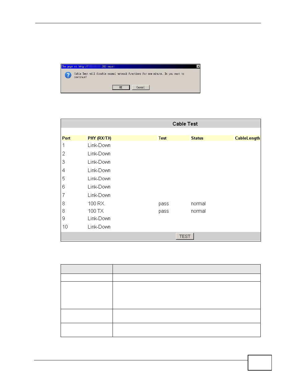 7 the cable test screen | ZyXEL Communications MES-2110 User Manual | Page 173 / 232