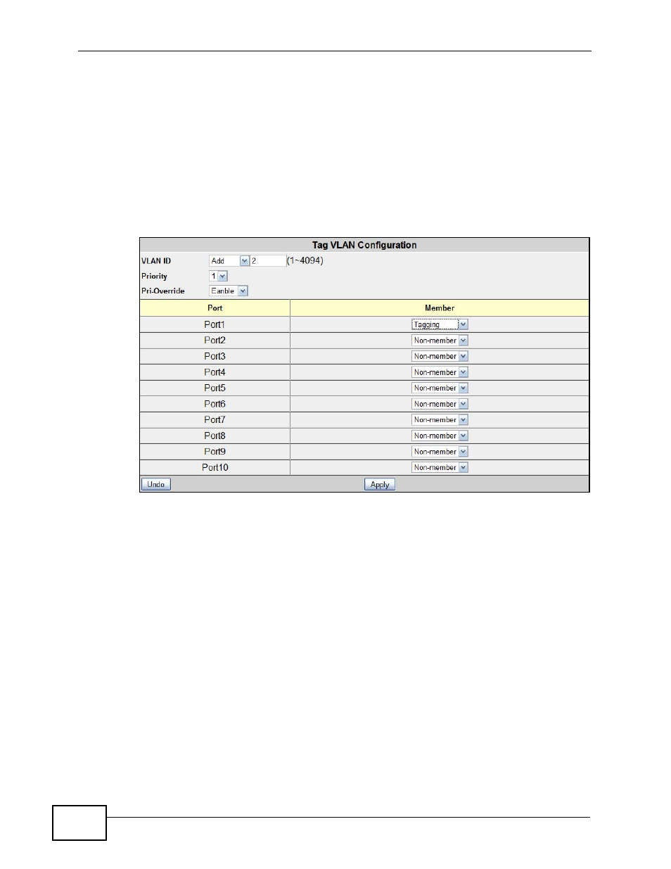 4 vlan id priority | ZyXEL Communications MES-2110 User Manual | Page 44 / 232