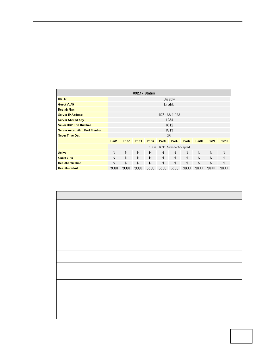 5 802.1x radius server configuration screen | ZyXEL Communications MES-2110 User Manual | Page 83 / 232