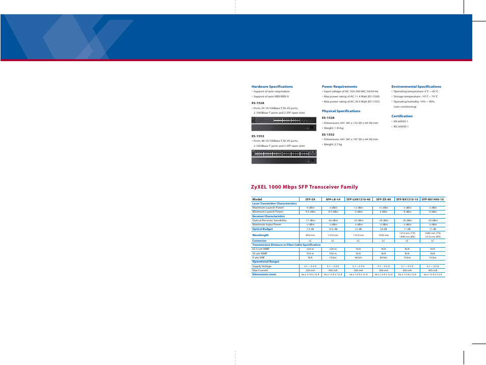 Zyxel 1000 mbps sfp transceiver family | ZyXEL Communications EXTRASMART ES-1528 User Manual | Page 3 / 4