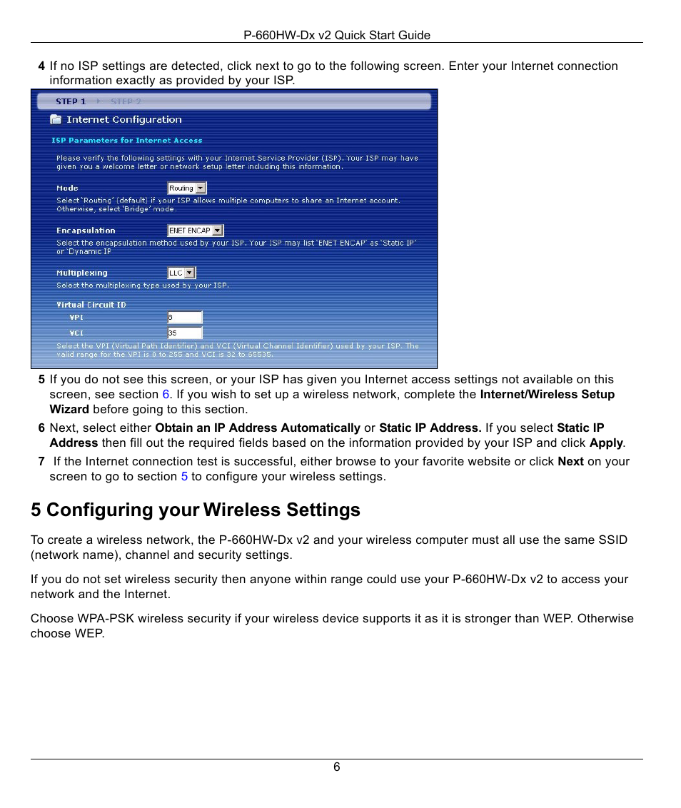 5 configuring your wireless settings, 5 configuring your, Wireless settings | ZyXEL Communications P-660HW-Dx v2 User Manual | Page 6 / 11