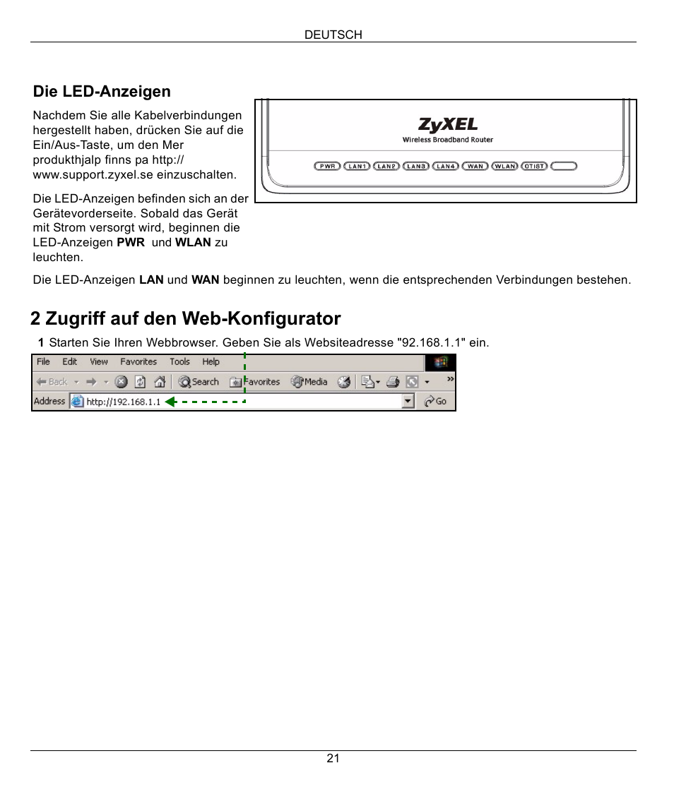 2 zugriff auf den web-konfigurator | ZyXEL Communications 802.11g Wireless Firewall Router 1-P-320W User Manual | Page 21 / 150