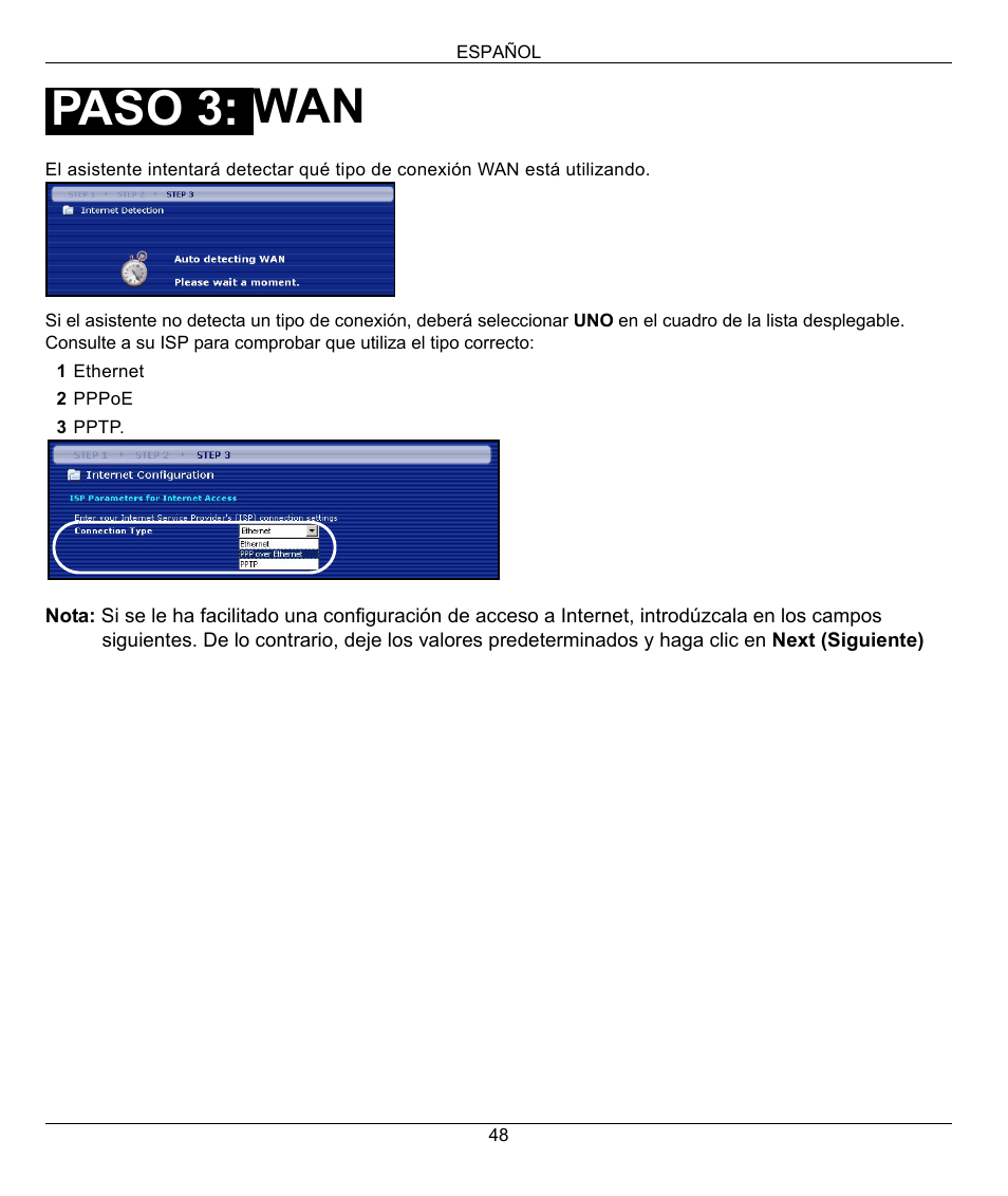 Paso 3 | ZyXEL Communications 802.11g Wireless Firewall Router 1-P-320W User Manual | Page 48 / 150