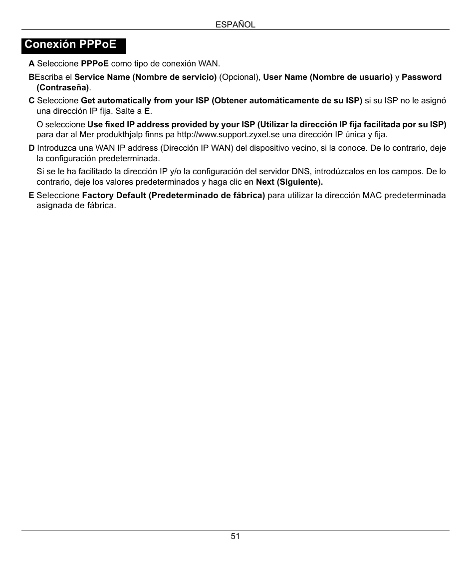 Conexión pppoe | ZyXEL Communications 802.11g Wireless Firewall Router 1-P-320W User Manual | Page 51 / 150