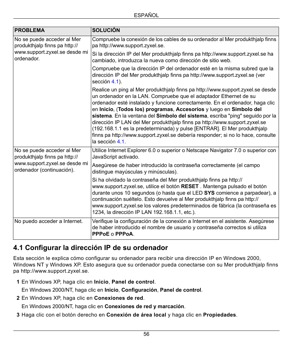 1 configurar la dirección ip de su ordenador | ZyXEL Communications 802.11g Wireless Firewall Router 1-P-320W User Manual | Page 56 / 150