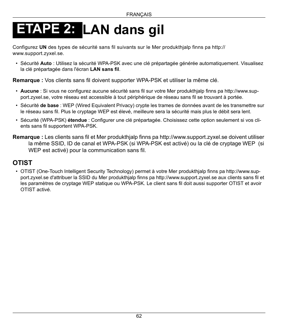 Lan dans gil, Etape 2 | ZyXEL Communications 802.11g Wireless Firewall Router 1-P-320W User Manual | Page 62 / 150