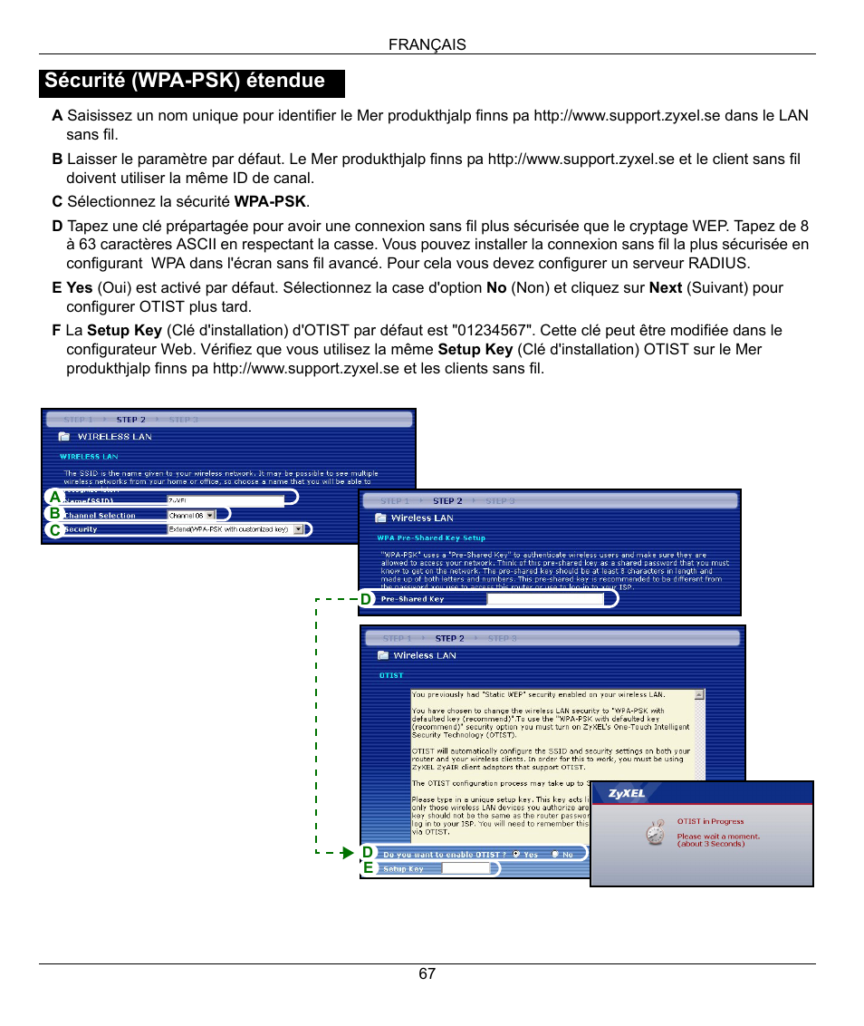 Sécurité (wpa-psk) étendue | ZyXEL Communications 802.11g Wireless Firewall Router 1-P-320W User Manual | Page 67 / 150