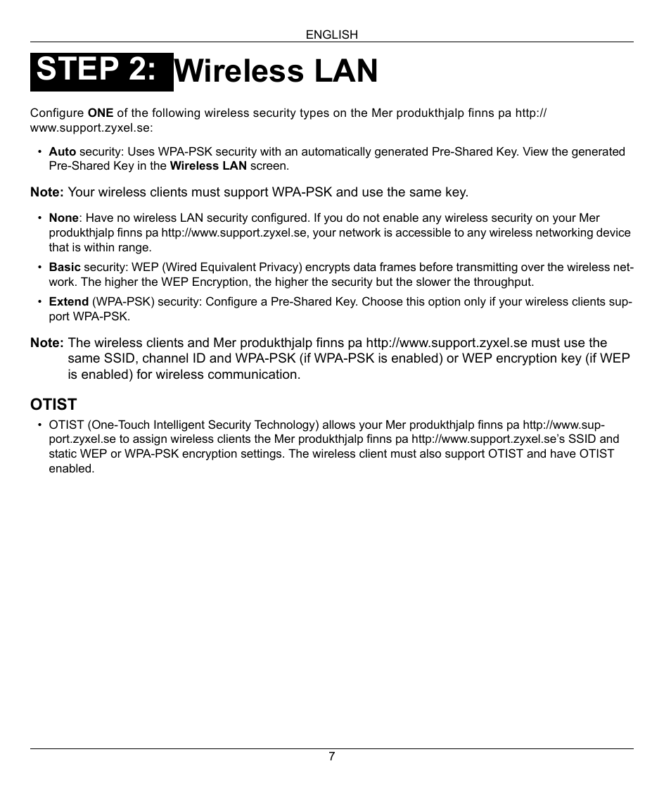 Wireless lan, Step 2 | ZyXEL Communications 802.11g Wireless Firewall Router 1-P-320W User Manual | Page 7 / 150