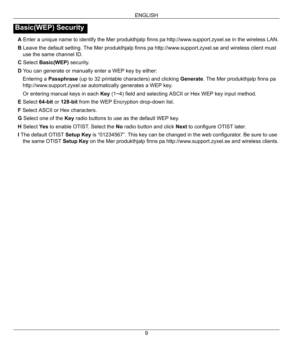 Basic(wep) security | ZyXEL Communications 802.11g Wireless Firewall Router 1-P-320W User Manual | Page 9 / 150