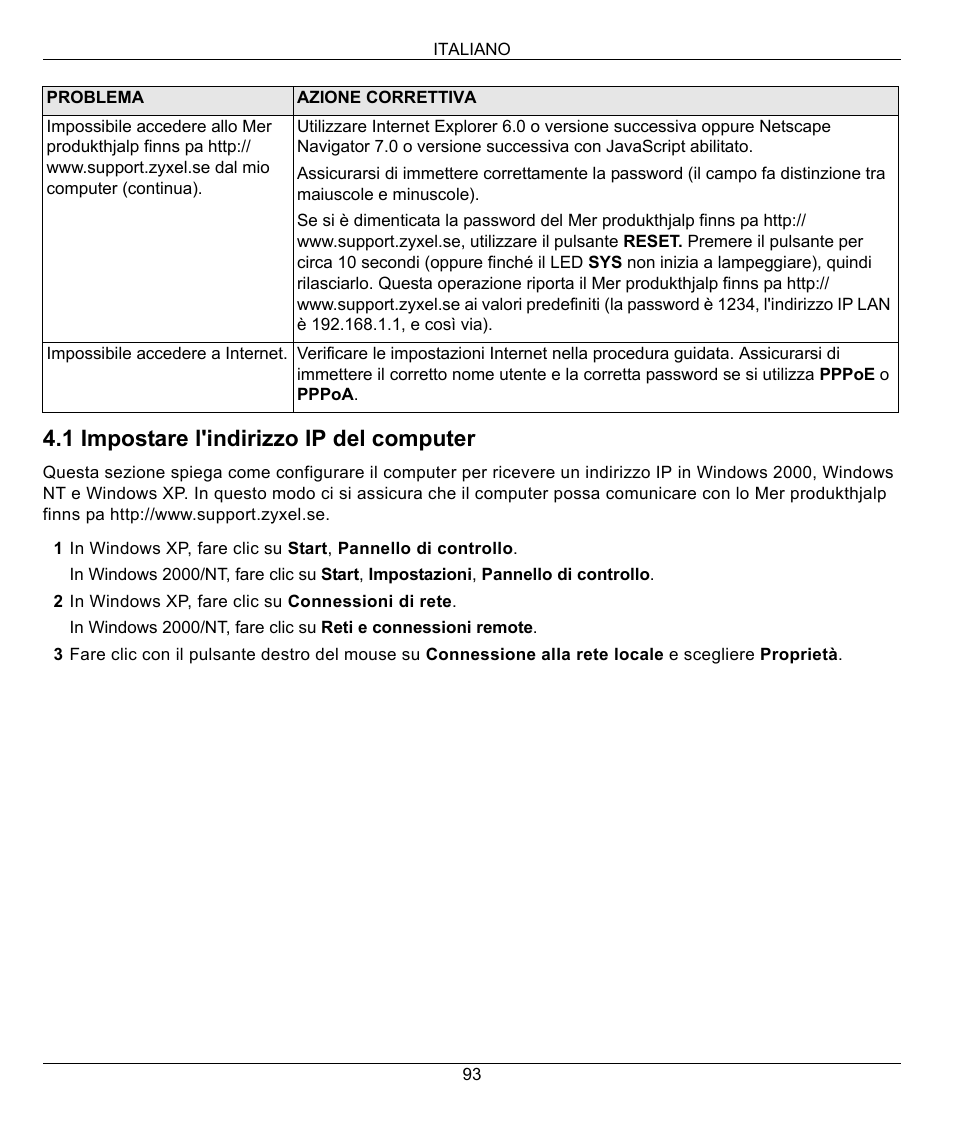 1 impostare l'indirizzo ip del computer | ZyXEL Communications 802.11g Wireless Firewall Router 1-P-320W User Manual | Page 93 / 150